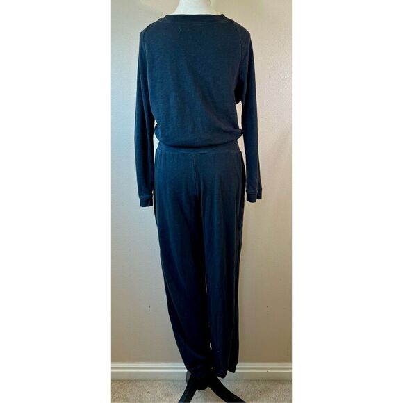 Free People FP Beach Long Sleeve Waist Tie Button Up Front Black Jumpsuit Small - Picture 3 of 11